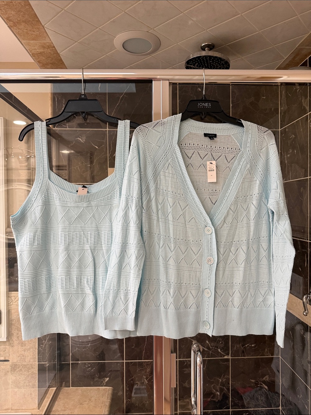 Talbots Light Blue Knit Tank and Button-Front Cardigan Set
